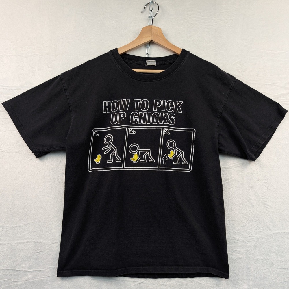 VTG T-Shirt Men's Large Black How To Pick Up Chicks Funny Skater Sarcastic Y2K